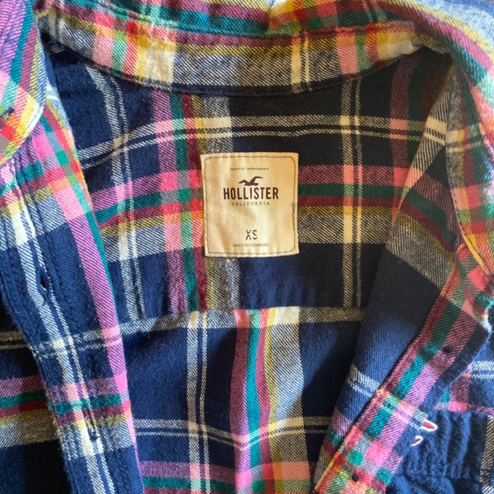 Hollister Navy Blue Long Sleeve Flannel Top Sz XS - Picture 3 of 9